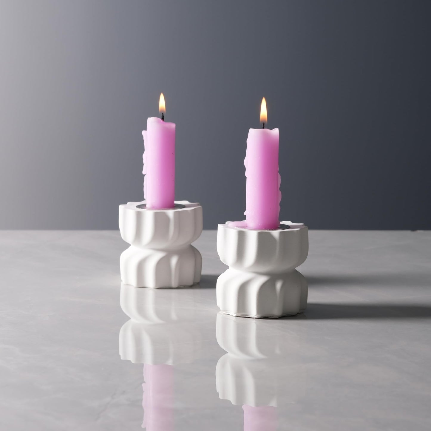 ICNBUYS Twizzle Twist Candle Holder, Decorative Candle Holder for Table Display, Romantic Decoration, Unique Home Décor Aesthetic, Housewarming Gift, Height 2.4 inches Set of 2 - Cement