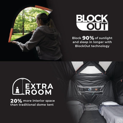 CORE 9 Person Dark Room Tent | Best Car Camping Outdoor Family Blackout Dome Tent | Included Wall Organizer for Camping Accessories