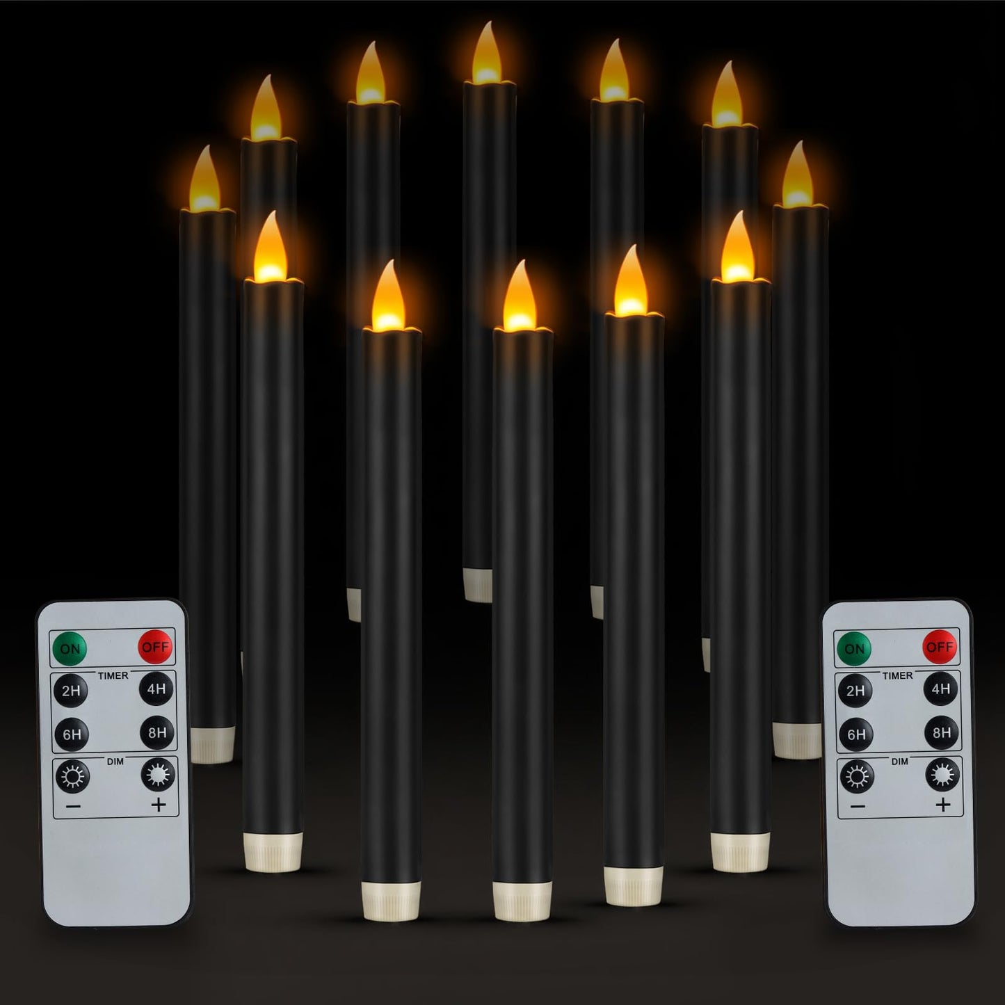 wemarry Flameless Taper Candles 10" Dripless Battery Operated Taper Candles Included Remote Timer 400+ Hours by 2AA Batteries for Halloween Christmas Wedding (Black, 12 Pack)