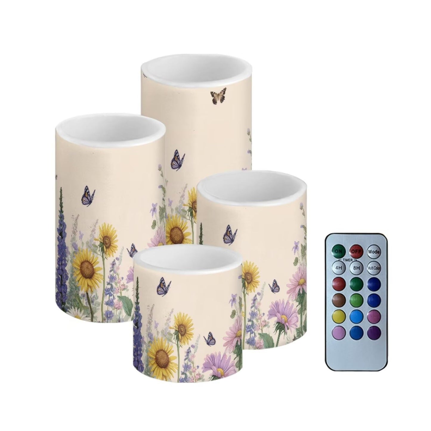 Cozeyat Sunflower Garden LED Candles Set of 4 Waterproof Battery Operated Flameless with Remote Control Timer Flickering for Garden Table Beach Home Decoration