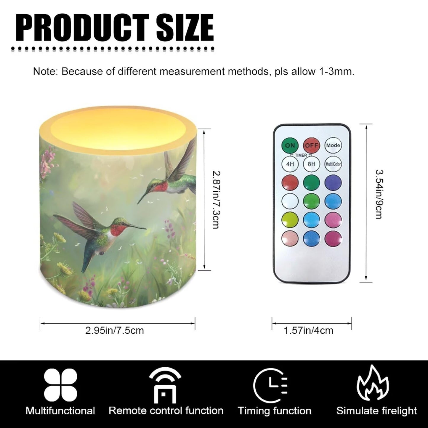 Cozeyat Green Floral Hummimgbird Versatile LED Candles Set of 4 Battery Operated Flameless with Remote Timer Waterproof Dancing Flame for Table Patio Beach Home Decoration