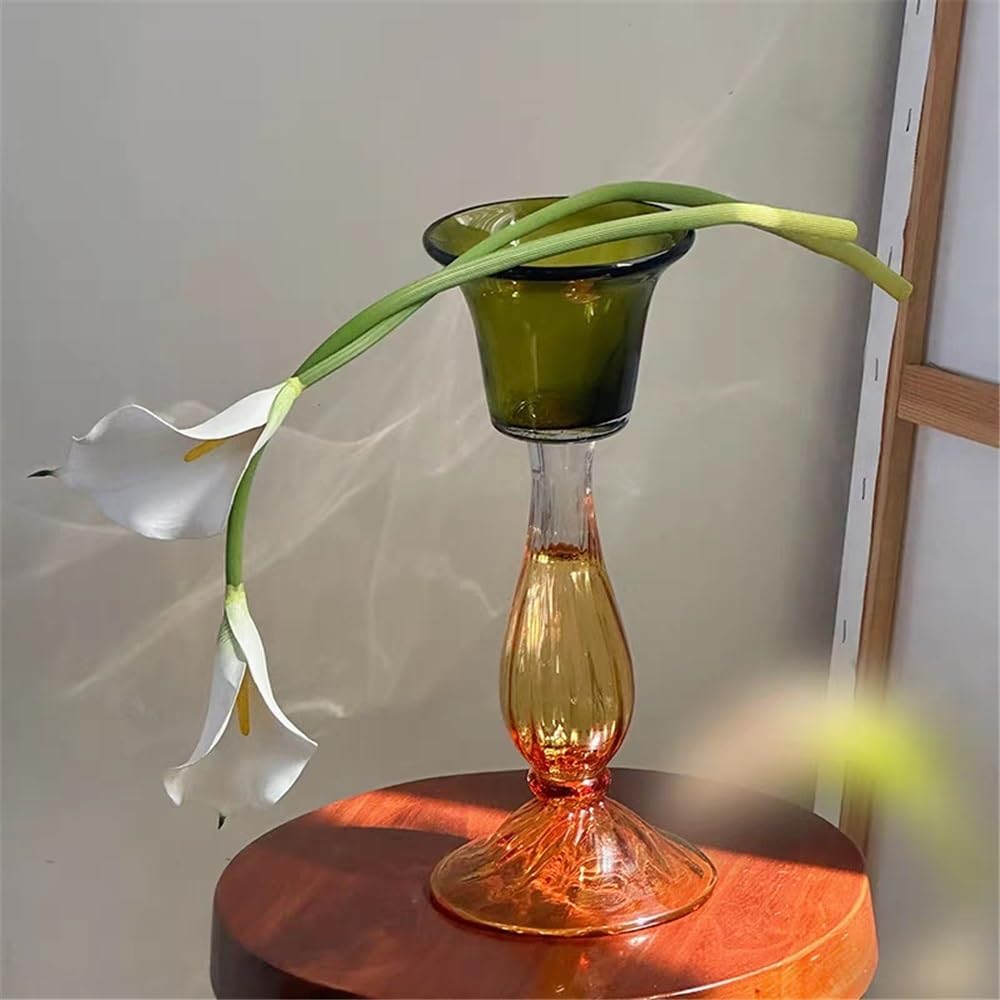 YUHUAWF Candle Holderss Second-Hand Transparent Single-Head Candlestick High-Grade Glass Green Decorative Aromatherapy Candle Holder Decorative Candlestick