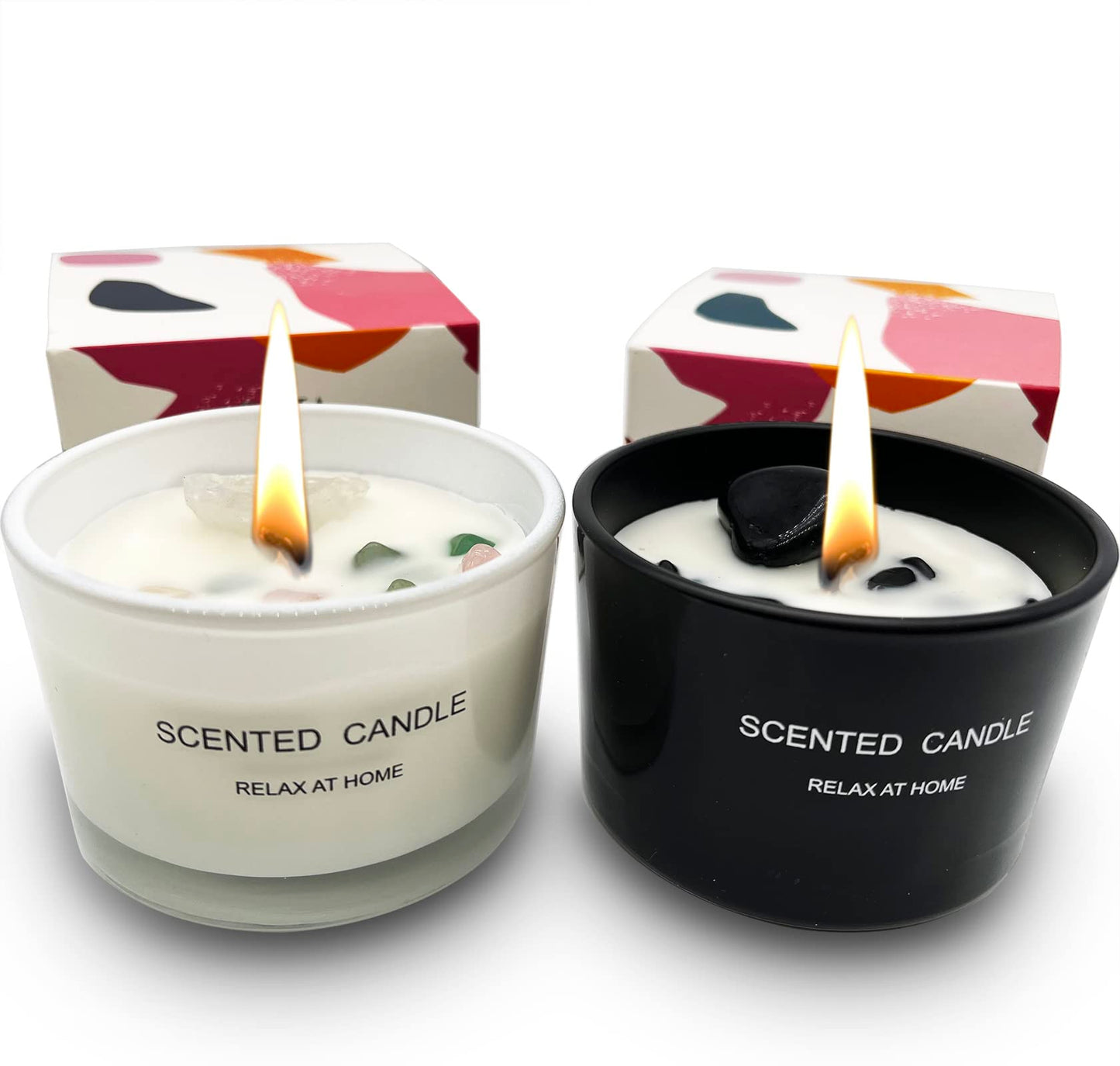 Healing Crystal Candles Chakra Jar Candle Soy Candle Gifts for Women Scented Candle Set 2 Pack Black and White