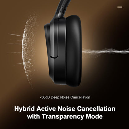 Calmbee Bluetooth Headphones, Hybrid Active Noise Cancelling Wireless Headphones Over Ear with Microphone, Up to 140H Playtime, Transparency Mode, Deep Bass, Clear Calls, Comfort fit for Travel, Home