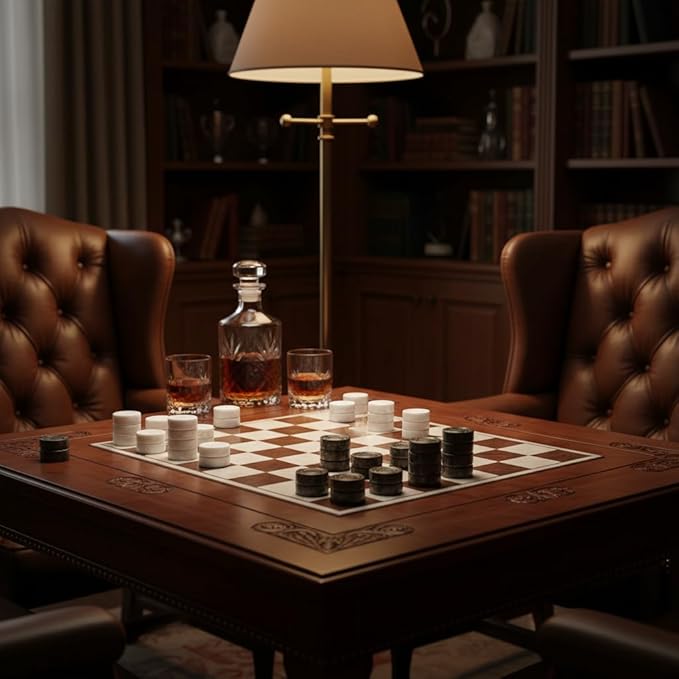 Marble Chess and Checker Pieces Set with Free Storage Box Collection (White Black)