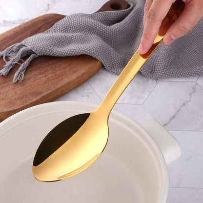BOOTLION 13-Inch Serving Spoons Set of 4, Stainless Steel Buffet Banquet Spoon，Gold Long Handle Serving Spoons for Catering, Kitchen Dishwasher safe