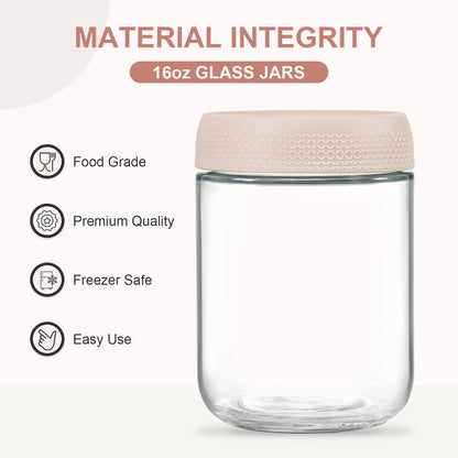 NETANY 6-pack 16 oz Overnight Oats Containers with Lids, Glass jars with Airtight Lids, Wide mouth Mason Salad jars, Glass Food Storage Containers for Snacks Yogurt Spice Sugar