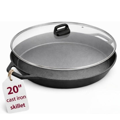 Colenza Large Cast Iron Skillet 20 Inch with Lid, Pre Seasoned Cast Iron Skillet for Cooking & Frying – XL Heavy Duty Pan with Dual Handles and – Ideal for Grill, Oven, Stove, Campfire Use
