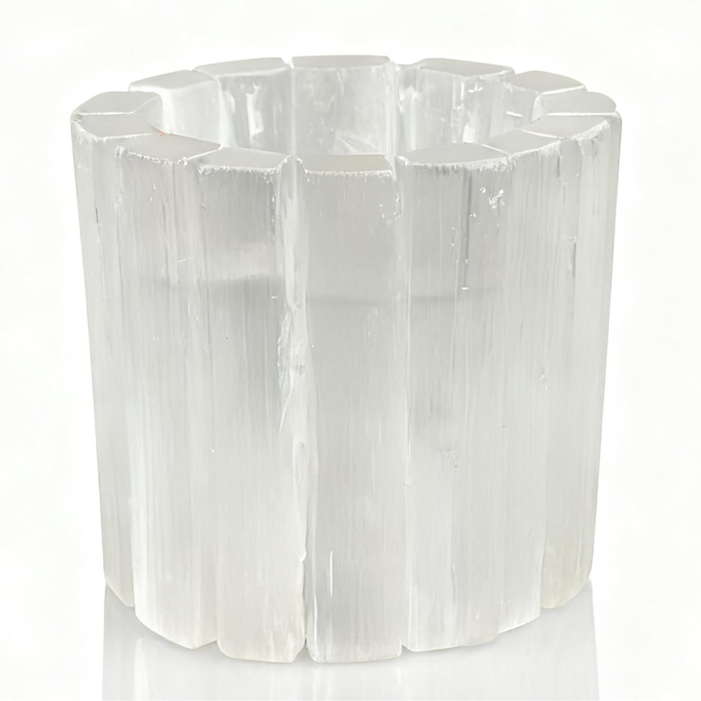 Selenite Tea Light Holder, Natural Selenite Crystal Candle Holders with Different Shapes, for Home Decor, Meditation, Yoga, Reiki, Gifts (Round Regular Cup)