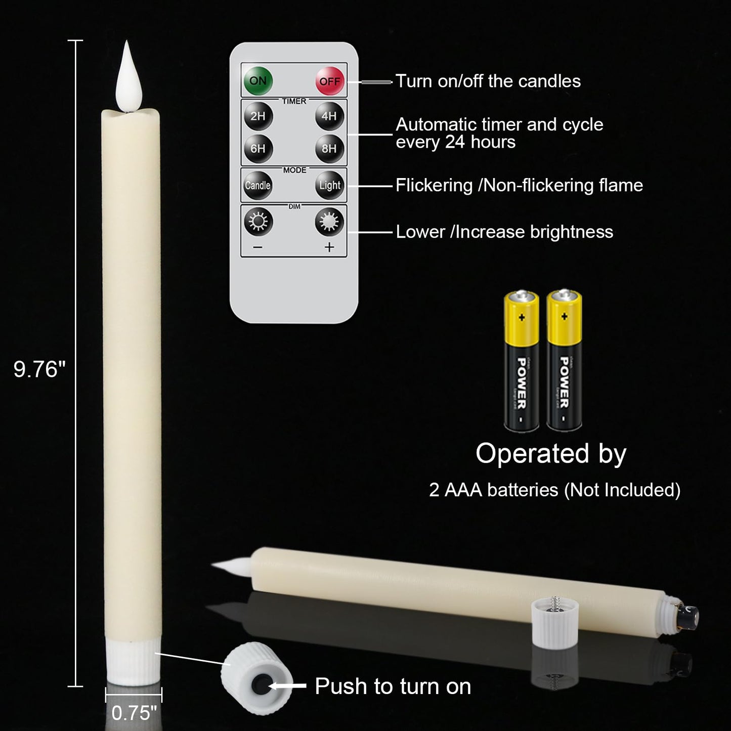GenSwin Flameless Taper Candles with 2 Remote, Set of 6 Real Wax Taper Candles Battery Operated, LED Flameless Battery Candlesticks for Halloween Home Holiday Decor