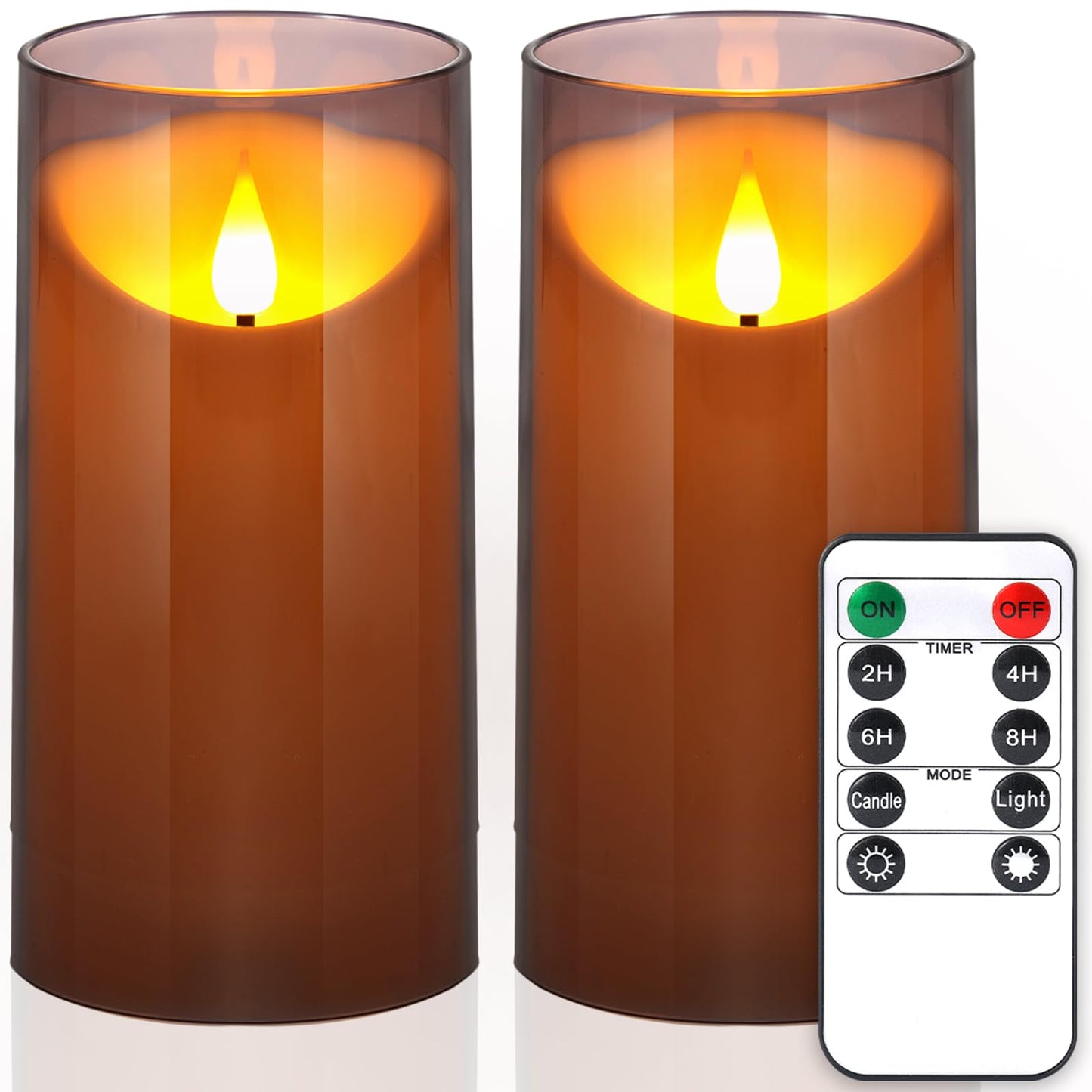 NURADA Flameless Candles with Remote Timer: 3D Wick Battery Operated Led Pillar Candle Unbreakable Acrylic Fake Candle Set for Home Decoration Romantic Ambiance- Grey 2 Pack