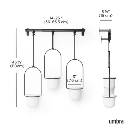 Umbra Triflora Hanging Planter for Window, Indoor Herb Garden, Set of 3, White/Black