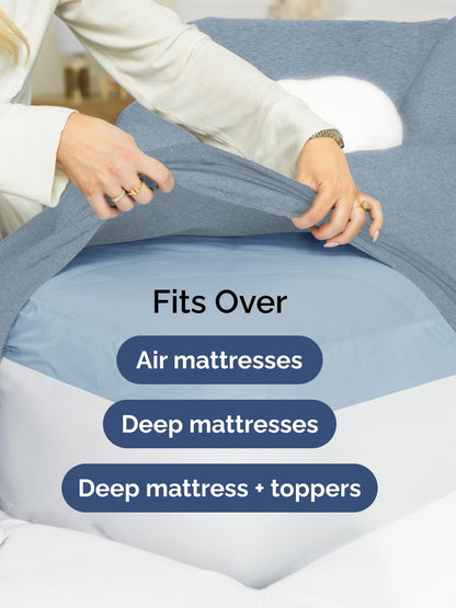 Skiennix Extra Deep Cal King Sheet Set - 6-Piece Breathable Cooling Luxury Bedding - Soft Wrinkle-Free Heathered Blue