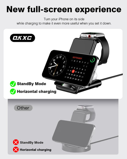 Wireless Charging Station,3 in 1 Charging Stand Made for Apple Watch Ultra 11 10 9 8 7 6 SE 5 4 3,Fast Wireless Charger Made for iPhone 17/Air/16/15/14/13/12,for AirPods Pro(with Adapter) (Black)
