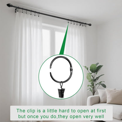 LLPJS Openable Curtain Rings with Clips, Open Drapery Rings with Hooks, Curtain Clips 1.26 inch Interior Diameter, Fit up to 1" Curtain Rod (Black, 1.26" I D Set of 36)