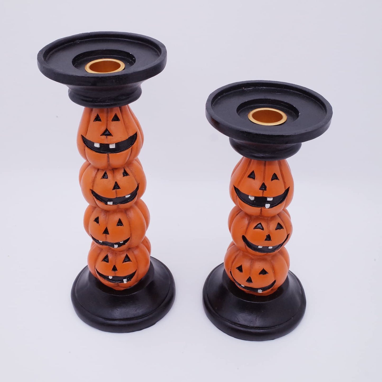 Etistta Halloween Pumpkin Candle Holder for Fireplace Decor, 9.5 Inch Tall Polyresin Candlesticks for Decorations, Set of 2