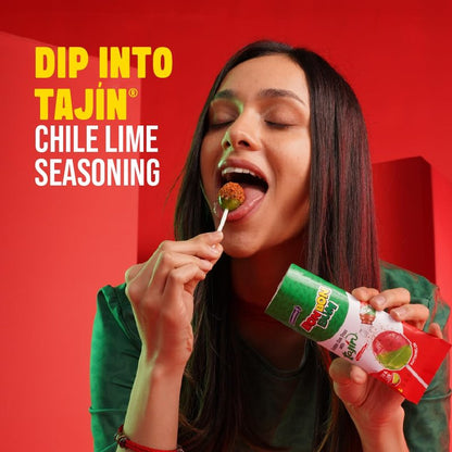 Colombina Bon Bon Bum Tajin Tropical Passion Fruit & Watermelon with Tajin Chile Lime Dip Dispenser, 30 Count (Pack of 1)