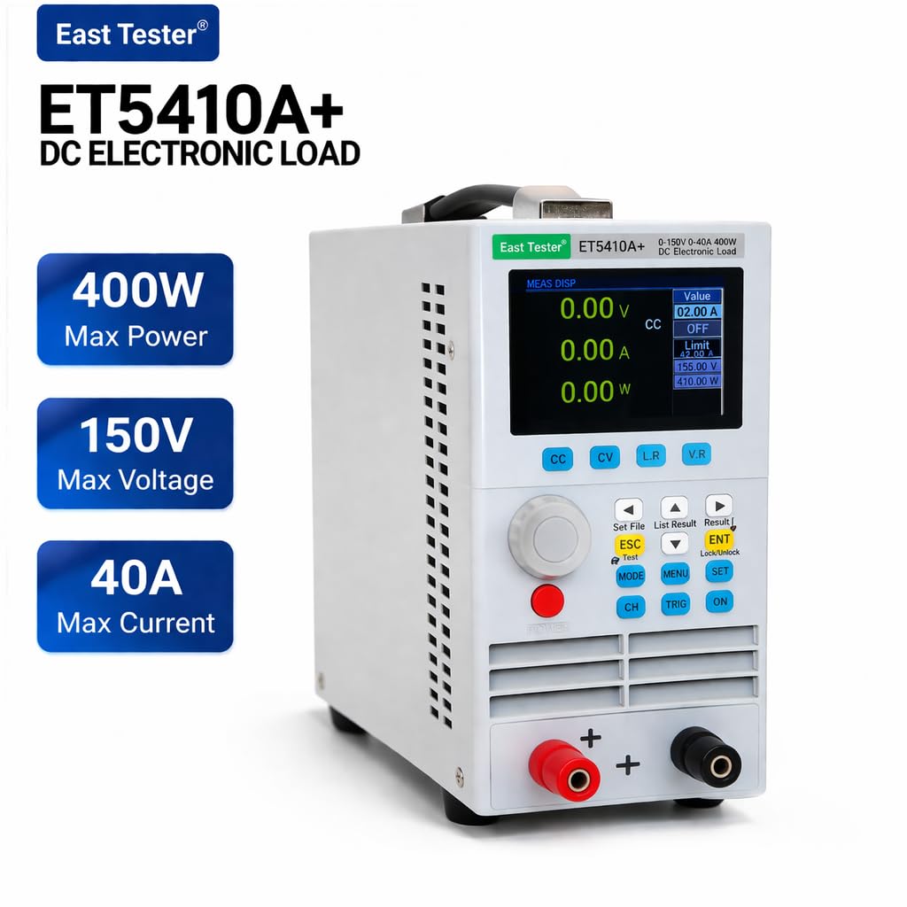 ET5410A+ Programmable DC Electronic Load Tester 400W, 0-150V/0-40A for Battery Capacity Discharge Test with USB Interface & LED Testing, Over-Voltage/Current Protection, LCD Display (Gray)