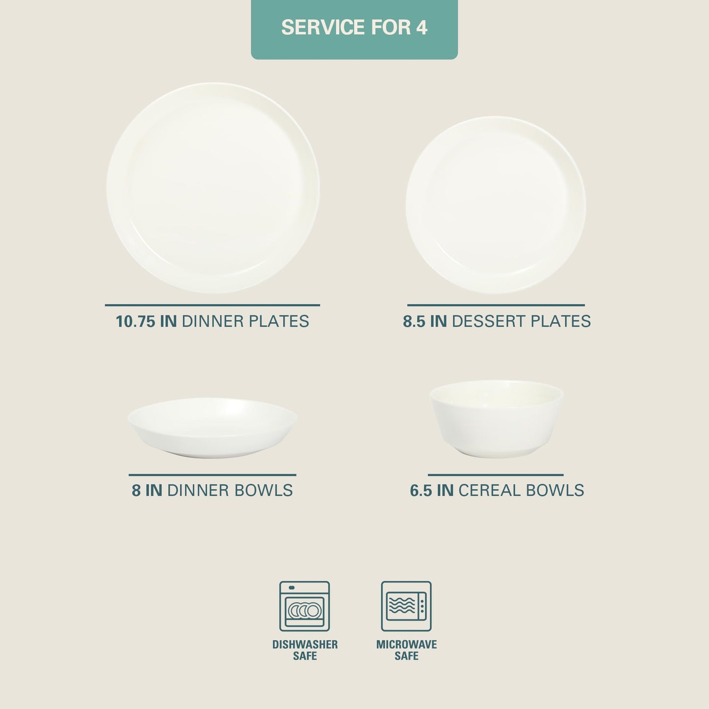 Gibson Home Summer Shades 16 Piece Plates and Bowls Dishes Service for 4 Porcelain Dinnerware Set - White