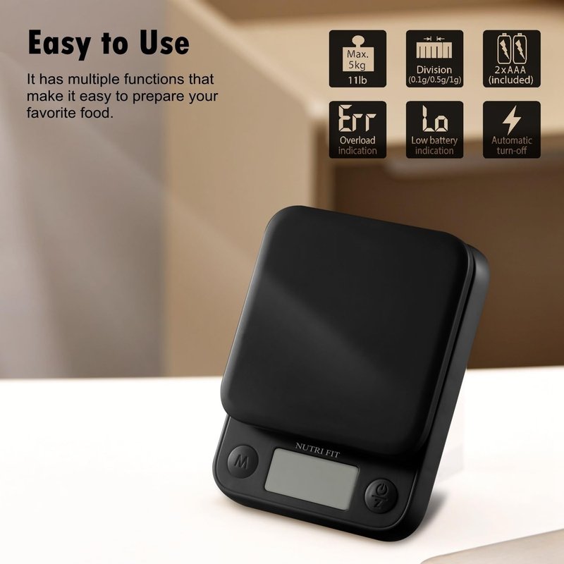 Food Scale Kitchen Scale Weight Grams and Ounces Small Digital Scale for Weight Loss Baking Cooking Coffee of NUTRI FIT, Max 11lb 0.5g Increment, LCD Smart Tare, Easy to Use for Travel, AAA Battery