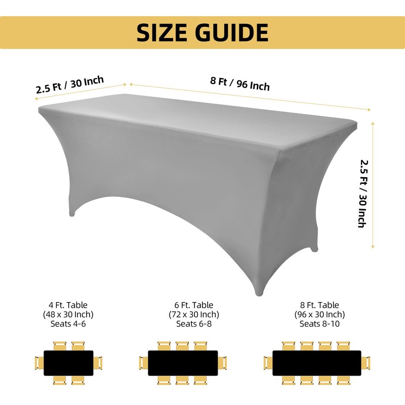 ZarzaaSik 115 2-Pack 8ft Spandex Table Covers for Rectangle Folding Tables - Washable Elastic Tablecloth - Ultimate Fitted Table Protector for Parties, Banquet, and Wedding