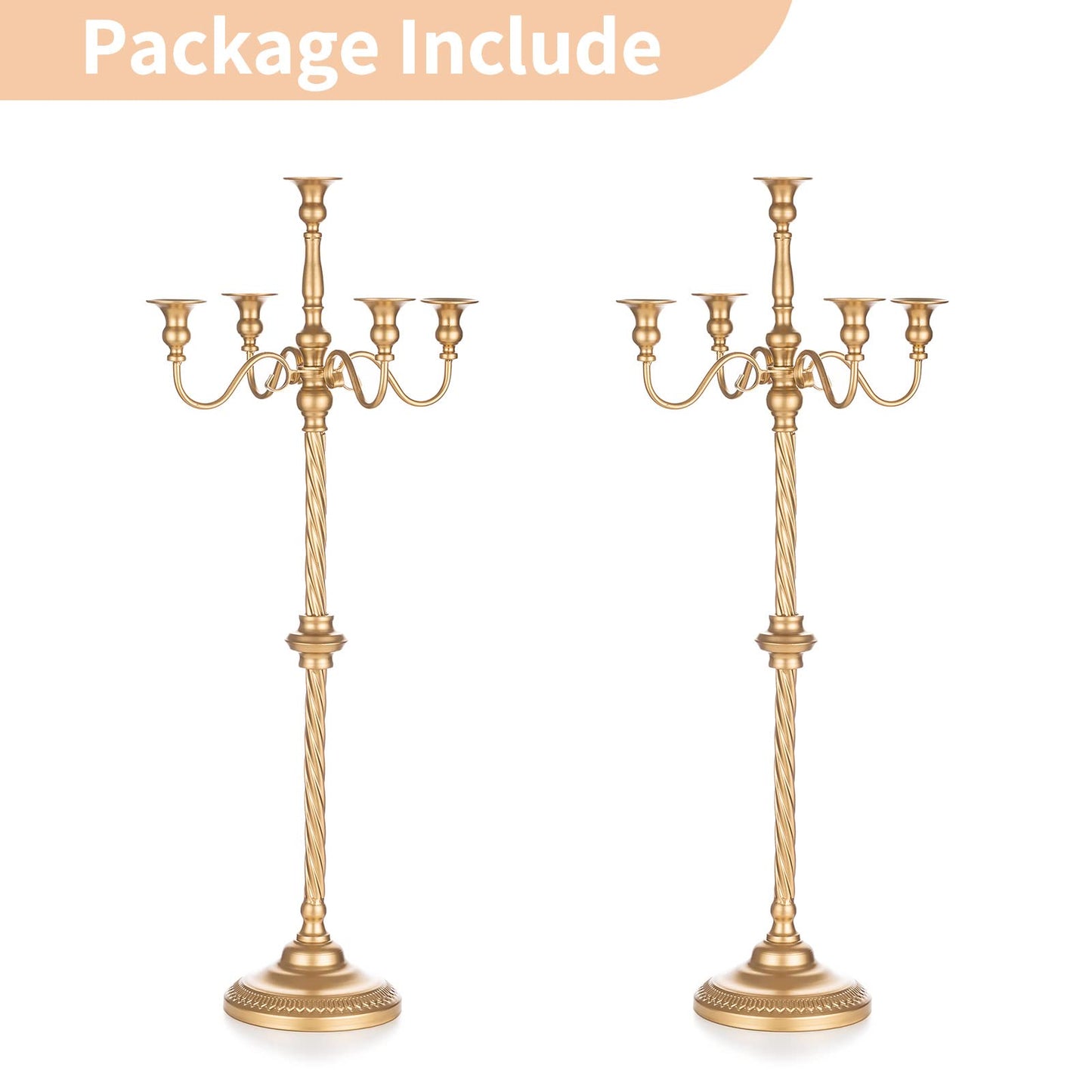 Nuptio Tall Gold Candelabras 34 Inch Candle Stick Holders Set of 2 Floor Candle Stand Taper Candle Holders for Classic Wedding Mantal Christmas Halloween Easter Home Table Centerpiece Decoration