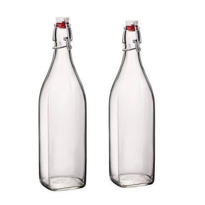 Bormioli Rocco 33.75oz Swing Bottle (Set of 2) - Reusable Glass with Airtight Leakproof Swing Tops, BPA-Free Office Water Bottle, Great for Homemade Syrups, Dressings, Infused Oils, Fresh Juices