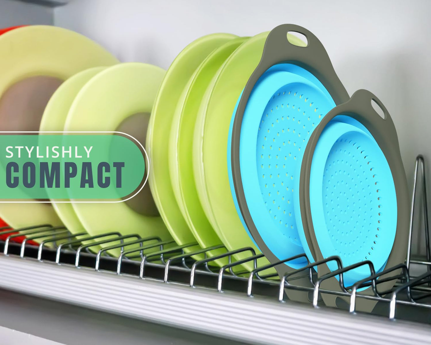 Ultimate Kitchen Strainers Set of 2 - Collapsible Silicone Colanders For Easy Storage by Comfify - Use with Pasta & Veggies or as a Fruit or Berry Bowl with Strainer - Irreplaceable for Campers - Blue