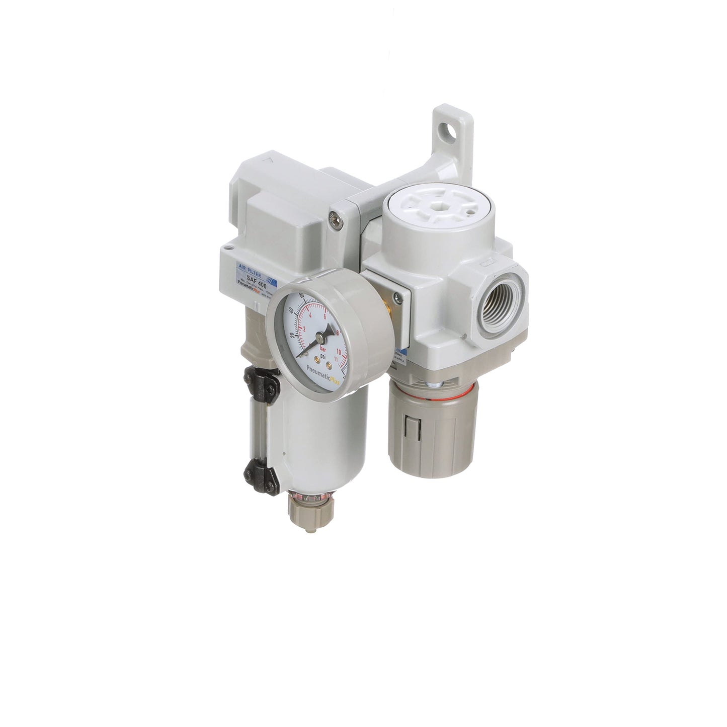 PneumaticPlus SAU420-N06G-MEP Compressed Air Filter Regulator Combo 3/4" NPT - Metal Bowl, Manual Drain, Bracket, Gauge