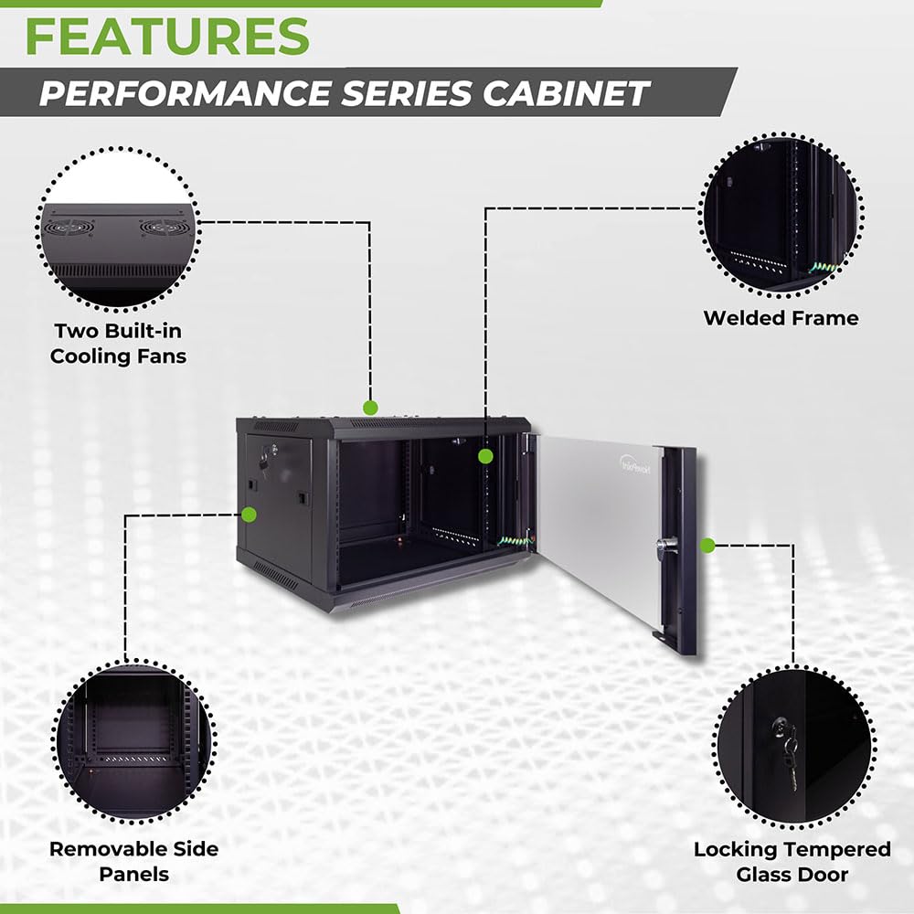 NavePoint 6U Server Cabinet Wall Mount Rack Enclosure Includes 2 Fans, Locking Glass Door, Removable Side Panels – 6U Network Cabinet 17.7” Deep, 19 Inch Server Rack for IT and A/V Equipment