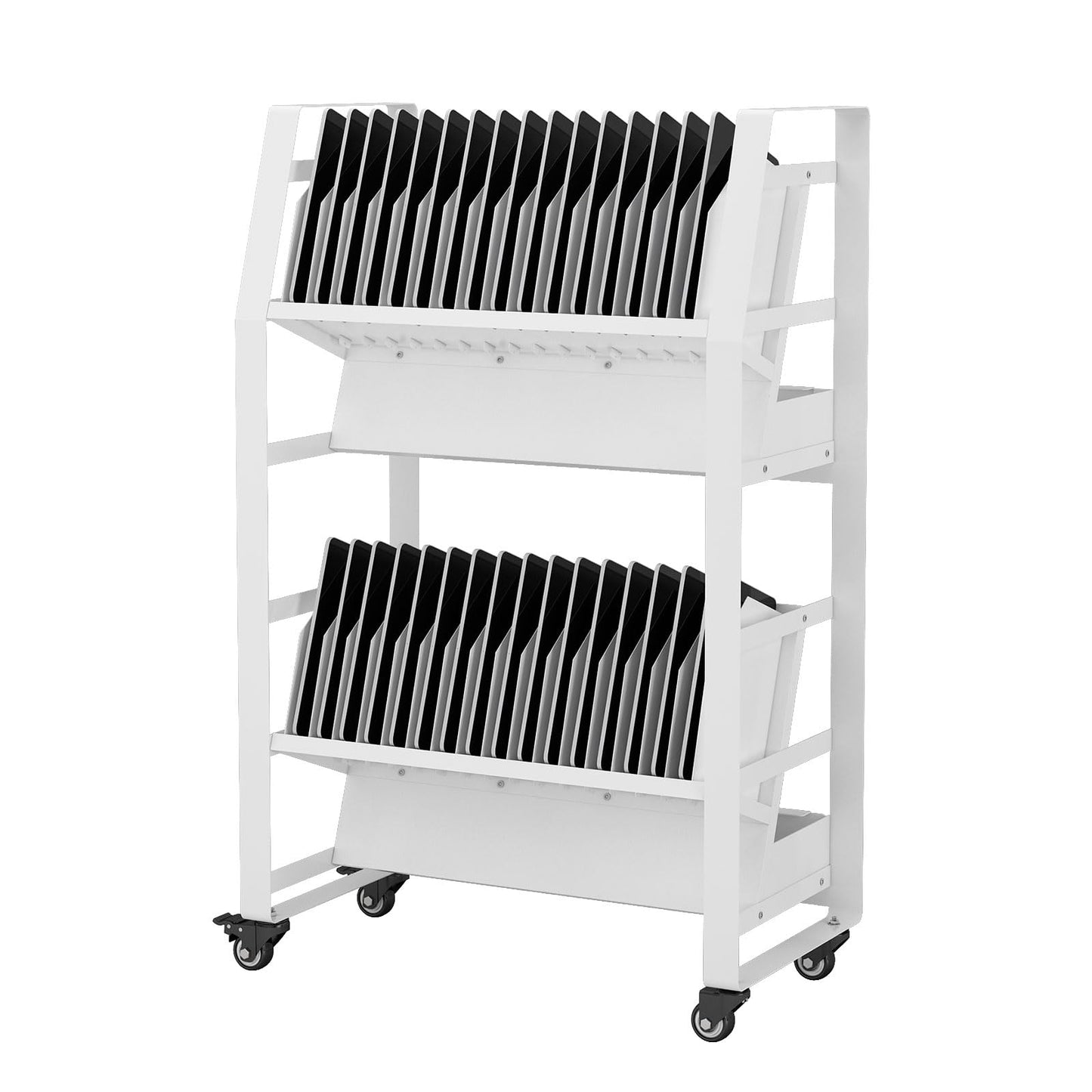 Exerock 32 Device Mobile Charging Cart Universal Open Charging Station for Chromebooks iPads Laptops Tablets with Secure Storage Rack and Smooth Rolling Wheels