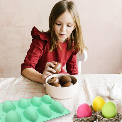 3 Pack 3D Easter Egg Silicone Molds, 8 Cavity Egg Shape Non-stick Baking Molds Tray DIY Baking Tool for Easter Chocolate Cake Dessert Muffin Mousse Pastry Handmade Soap Crayons