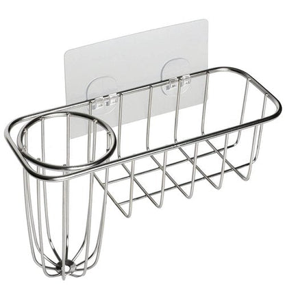 HULISEN 3-in-1 Sponge Holder for Kitchen Sink with Dish Brush Holder, Stainless Steel Caddy for Soap, Scrubber, No Drill and Rustproof, Silver