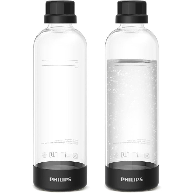 Philips Carbonating Bottles ADD910BKOQ/37, 1L Twin Pack Reusable PET Water Bottles Compatible Sparkling Water Maker, 2 Pack for ADD4902BKOQ/37, ADD4902WHOQ/37 and ADD4901GROQ/37, ADD4901BKOQ/37