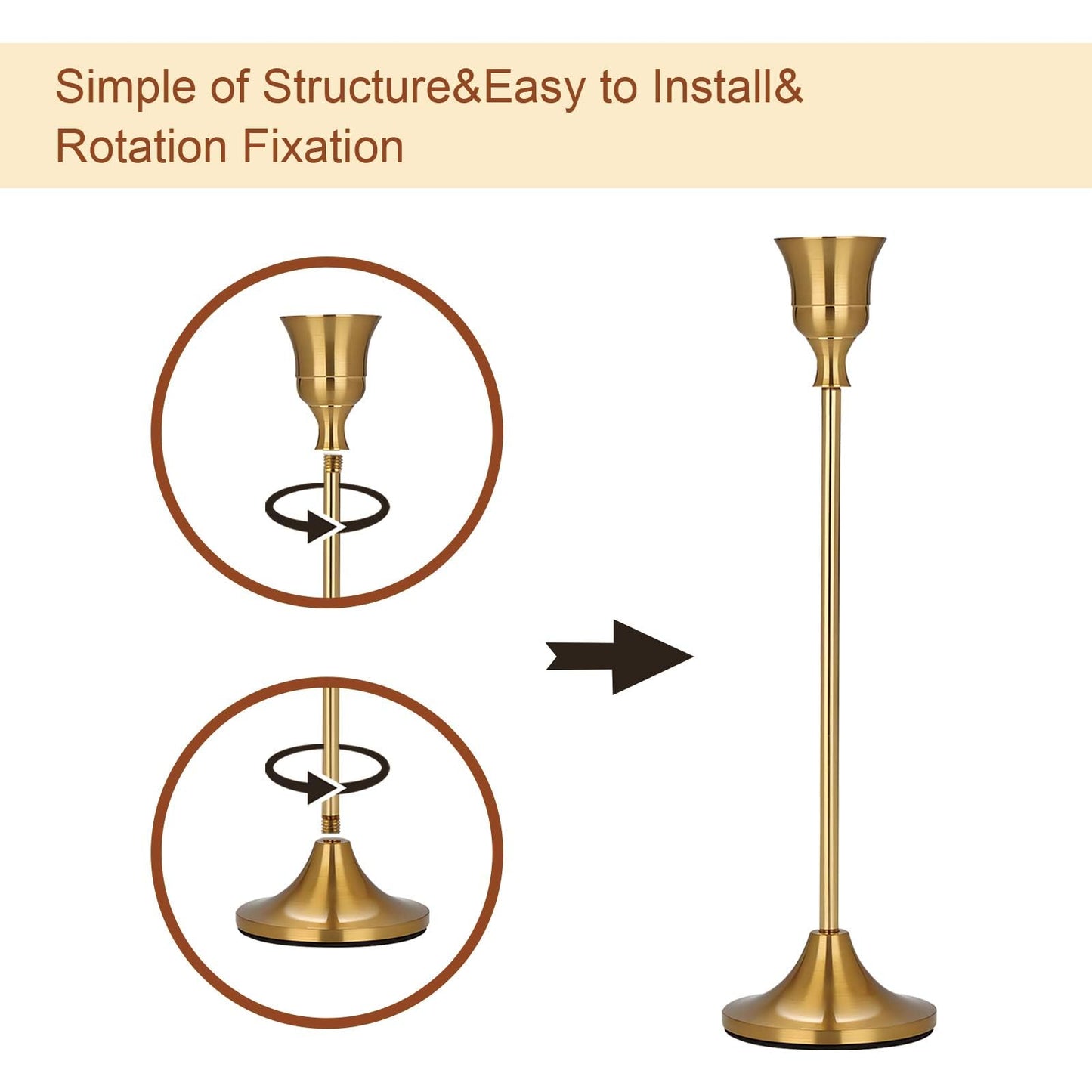 Candle Holder Brass Gold Candlestick Holders Set of 6, Metal Taper Candle Holders for Table Centerpiece Fits 3/4 inch Candles, Tall Candle Stands for Halloween Thanksgiving Christmas
