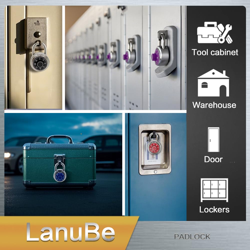 LanuBe Lock Standard Dial Combination Lock, 2 inch. Wide, with Different Combinations, Black Turnplate, Pack of 60; Lock for School, Employee, Gym Sports Locker, Case, Toolbox, and so on