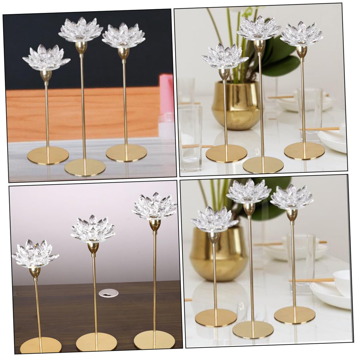ABOOFAN Modern Metal Crystal Lotus Candle Holder Small Gold Decorative Candlestick for Wedding Tabletop and Dining Room Candlelight Dinner Decoration