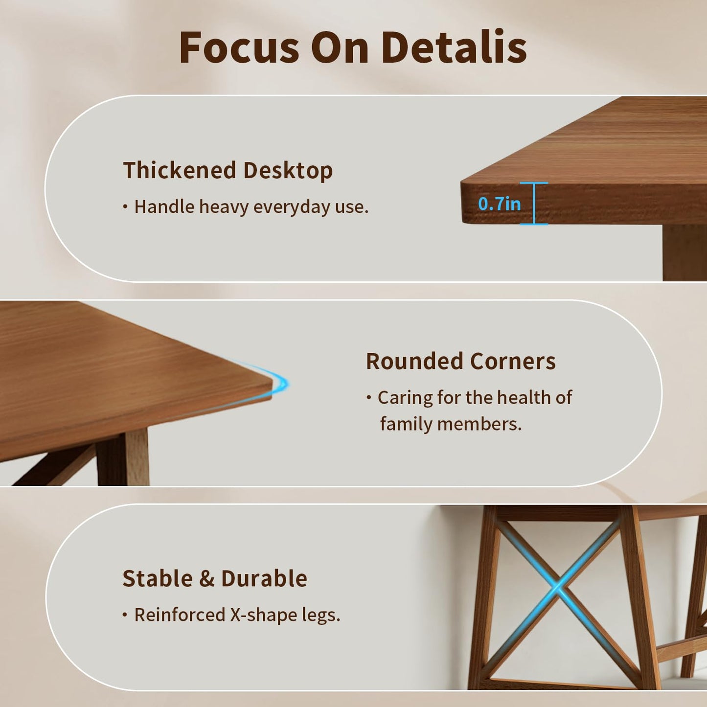 NELYE Modern Solid Wood Desk - 48" Simple Computer Table for Home Office Study Writing Workstation in Walnut, 48" W x 24" D