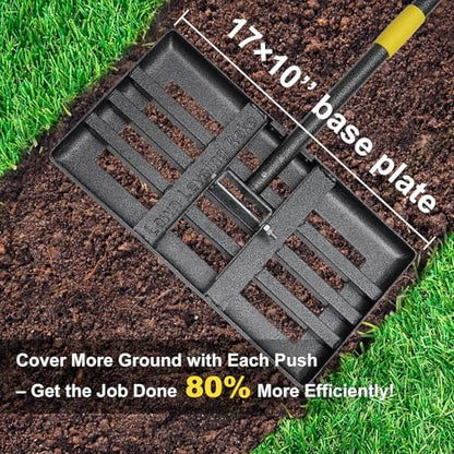 Lawn Leveling Rake - Heavy Duty 17"x10" Stainless Steel Leveler Plate,Reinforced Welds,28-60" Adjustable, Anti Flipping Smooth Edge,for Soil, Dirt,Ground,Backyard Top Dressing,Landscaping