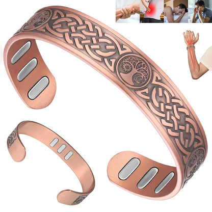 Vicmag Copper Bracelet for Men 9X Strength Magnetic 99% Pure Copper with 5000 Gauss Magnets, Tree of Life Present Box Adjustable(Axe & Sun Moon Tree)