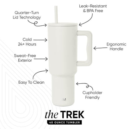Simple Modern 40 oz Trek Tumbler with Handle and Straw Lid | Cup Holder Friendly Insulated Stainless Steel Travel Mug | Cream