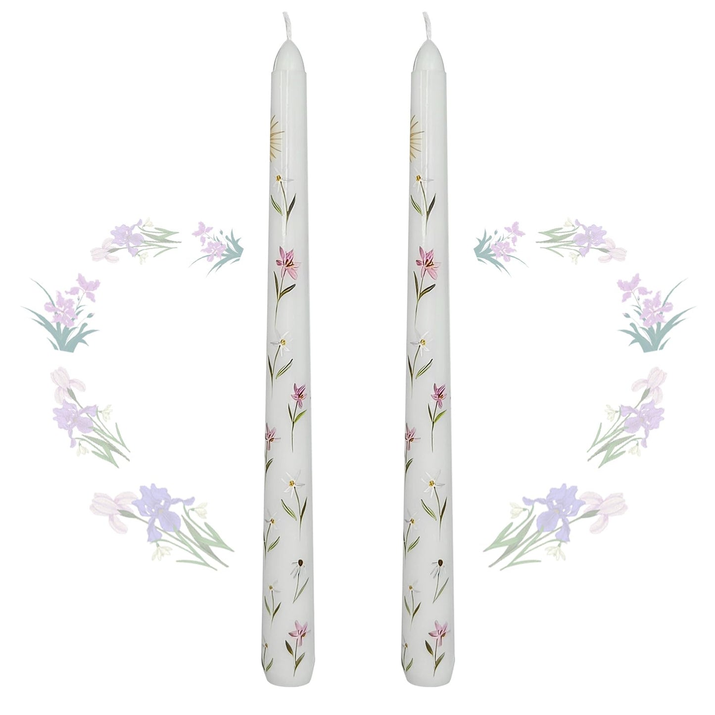 Taper Candles 10 Inch Print Candle Handmade Unscented White Iris Long Candles 2 Pack Twisted Candlesticks for Wedding Home Decoration Gifts