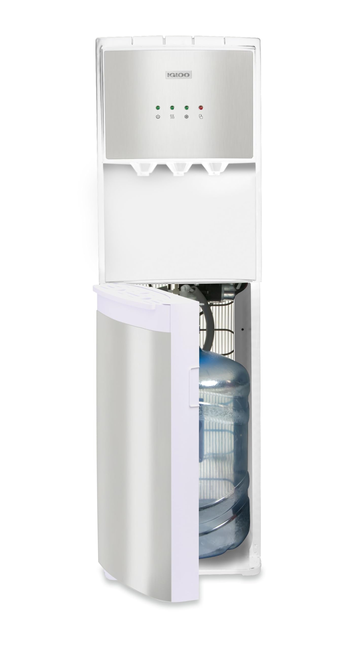 Igloo Bottom-Loading Water Dispenser – Water Cooler Dispenser with Hot, Cold & Temperature Settings- Electric Water Dispenser Fits 3- & 5-Gallon Jugs with Child Safety Lock Office Use– White Stainless