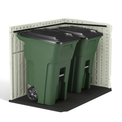 Suncast 5.9 ft. x 3.7 ft Horizontal Stow-Away Storage Shed - Natural Wood-like Outdoor Storage for Trash Cans and Yard Tools - All-Weather Resin, Hinged Lid, Reinforced Floor - Vanilla and Stoney
