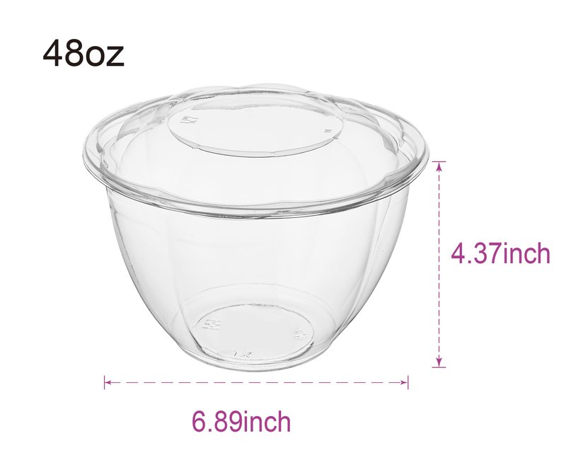 Jaluxing [48 oz. 50 Sets Clear Plastic Salad Bowls with Airtight Lids Disposable To Go Mixing Containers Serving for Fruit, Quinoa, Lunch and Meal Prep