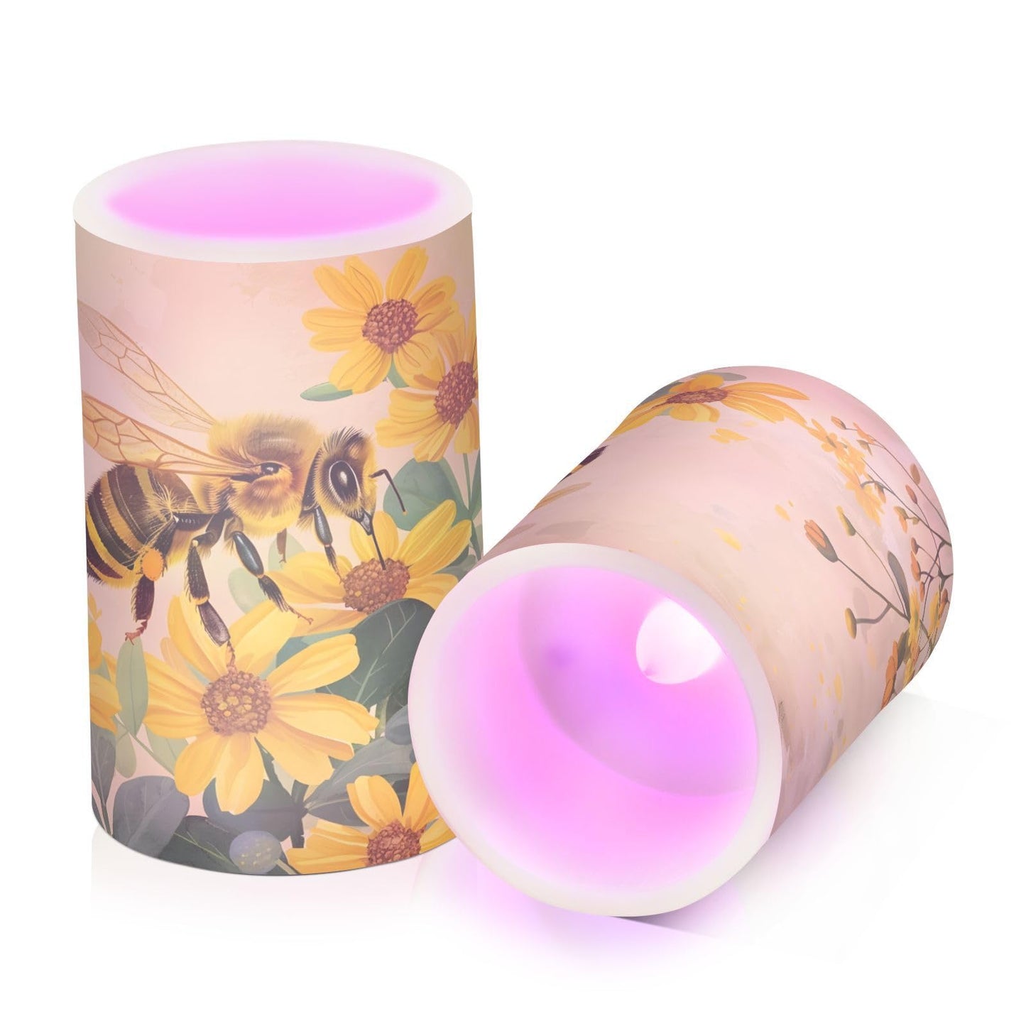 ALAZA Honey Bee Sunflower Flameless Candles Flickering LED Candles with Remote Timer Battery Operated Pillar Candles Set of 2 for Dinner Holiday Decor