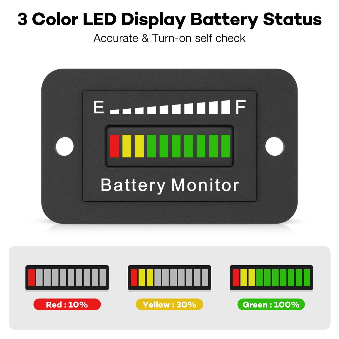 12V 24V 36V 48V 60V 72V LED Battery Monitor Meter Battery Fuel Gauge Indicator ELMCONFIG BM210 Lead-Acid&Lithium ion Battery Tester for Golf CART Yamaha Club CAR EZGO Stacking Machine Motorcycle