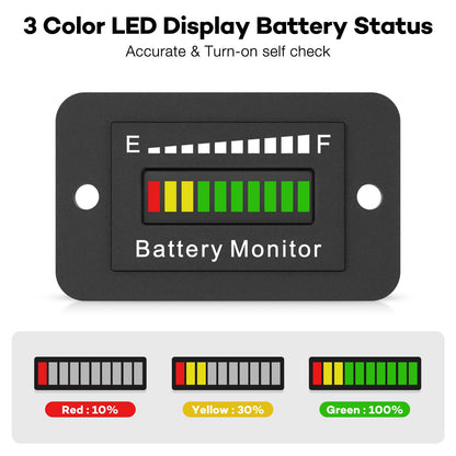 12V 24V 36V 48V 60V 72V LED Battery Monitor Meter Battery Fuel Gauge Indicator ELMCONFIG BM210 Lead-Acid&Lithium ion Battery Tester for Golf CART Yamaha Club CAR EZGO Stacking Machine Motorcycle