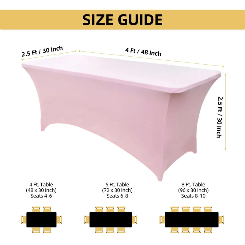 ZarzaaSik 6-Pack 4ft Spandex Table Covers for Rectangular Folding Tables - Wrinkle Resistant Stretch Tight Table Cloths - Ultimate Fitted Table Protector for Parties, Trade Shows, and Wedding