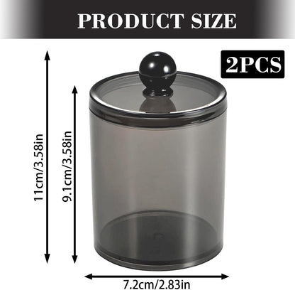 Regine Switzerland Cotton Buds Dispenser - Clear Black Round Holder | 10 oz Apothecary Jar Set for Storage